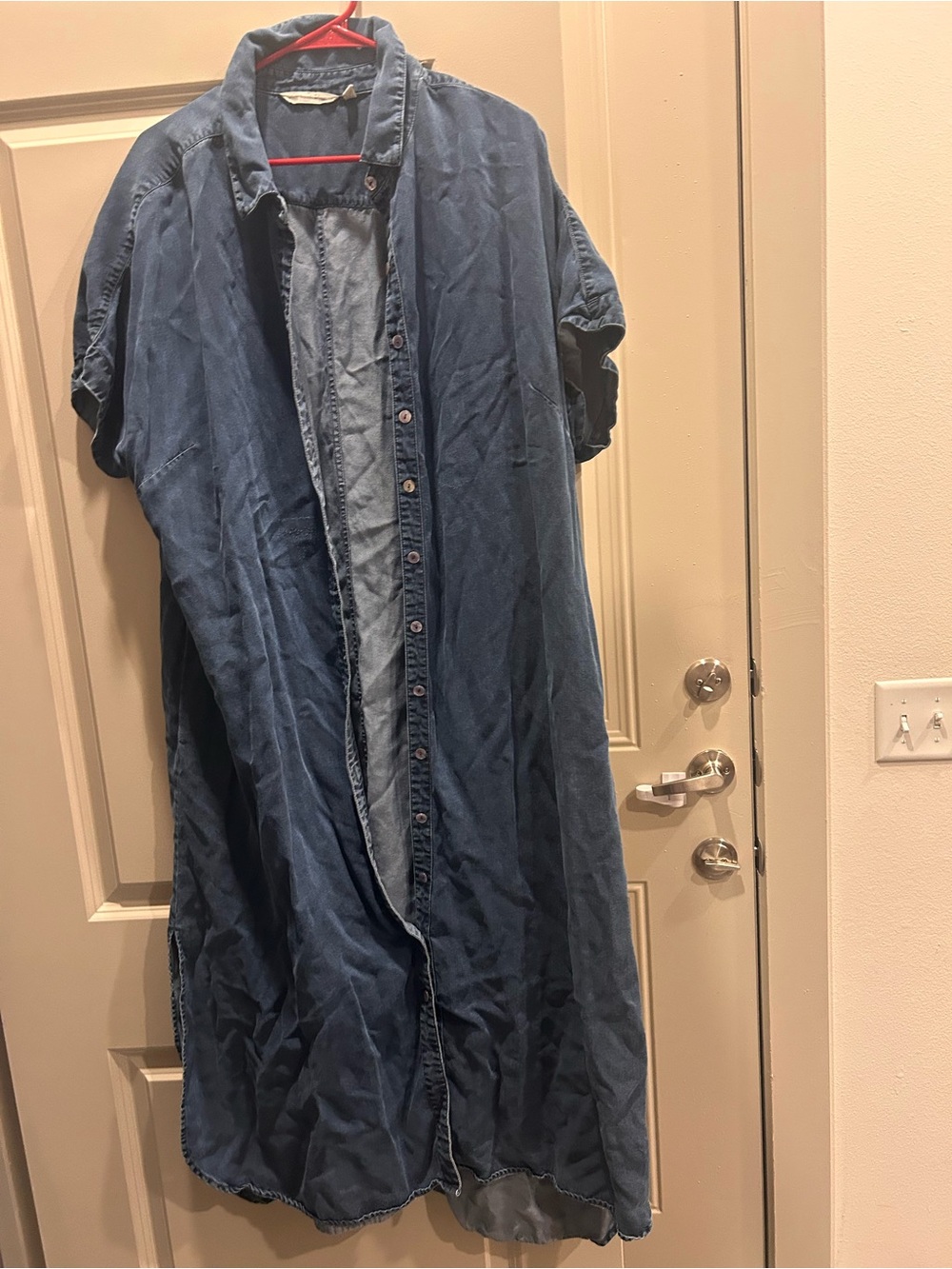 Soft Surroundings Denim Blue Longline Button-Front Shirt Jacket
